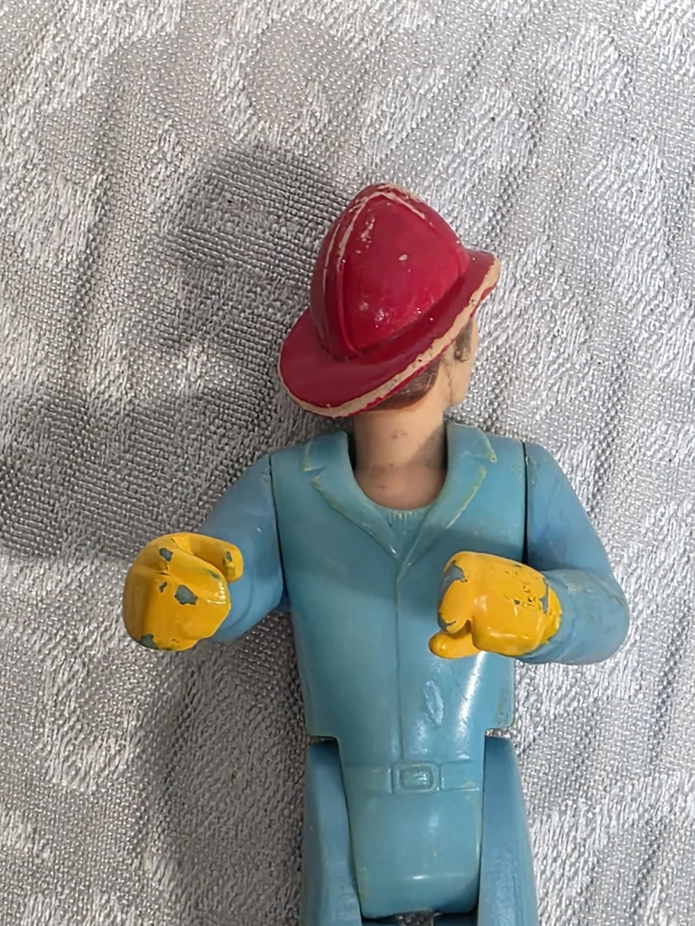 Vintage Kids Toy Firefighter Action Figure - Blue with Red Helmet